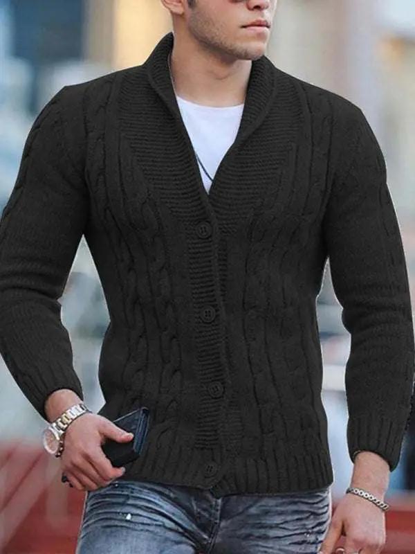 Sleek Slim Fit Men's Knitted Cardigan - Cozy Solid Color Autumn-Winter Essential - MENLL